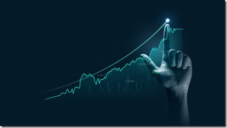 Businessman hand pointing finger to growth success finance business chart of metaverse technology financial graph investment diagram on analysis stock market background with digital economy exchange.