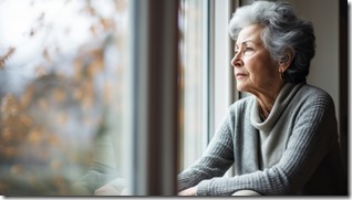 Depressed elderly woman at home. Senior woman mental health concept