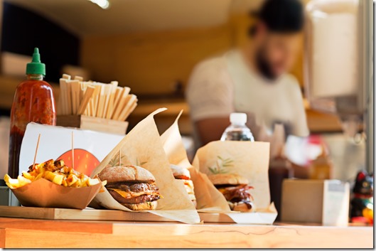 food truck in city festival , selective focus